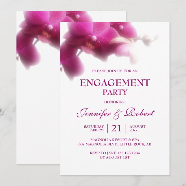 Pink Orchid Engagement Invitation (Front/Back)
