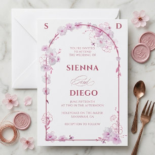 Pink Orchid Floral Arch Elegant Modern Wedding Invitation