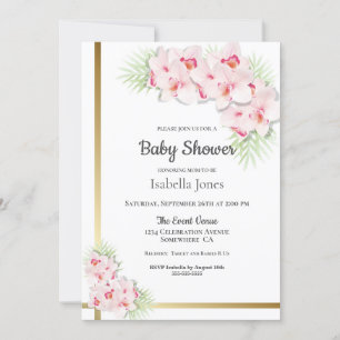Pink Orchid Floral Baby Shower Invitation