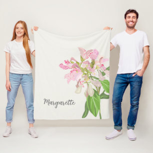 Pink Orchid Floral Design – Elegant Botanical Art Fleece Blanket