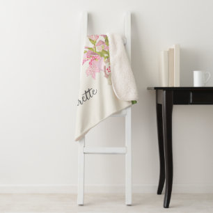 Pink Orchid Floral Design – Elegant Botanical Art Sherpa Blanket