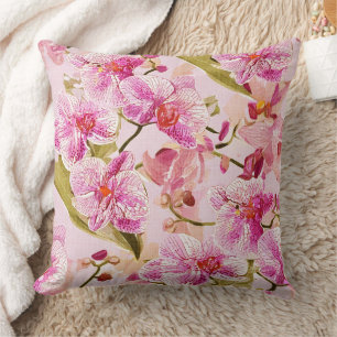 pink orchid floral pattern cushion