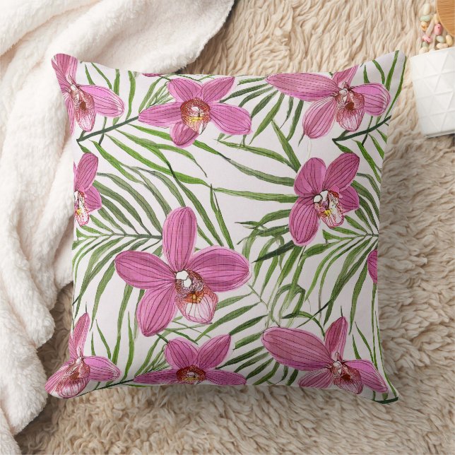pink orchid floral pattern cushion (Blanket)