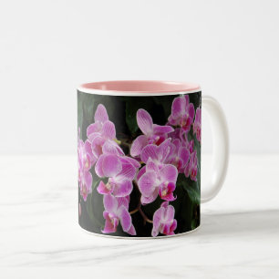 Pink Orchid Floral Photography Two-Tone Coffee Mug