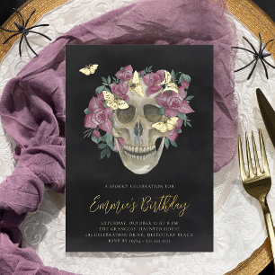 Pink Orchid Floral Skull Halloween Birthday Party