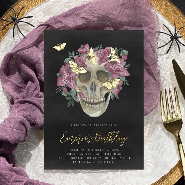 Pink Orchid Floral Skull Halloween Birthday Party (Creator Uploaded)