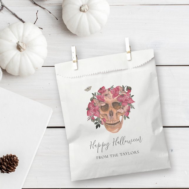 Pink Orchid Floral Skull Personalised Halloween Favour Bags (Creator Uploaded)