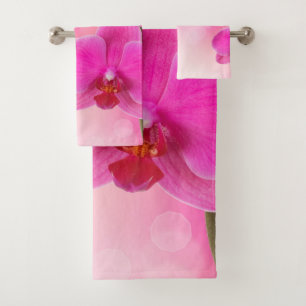 Pink Orchid Flower Bath Towel Set
