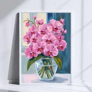 Pink Orchid Flower Bouquet Watercolor Poster
