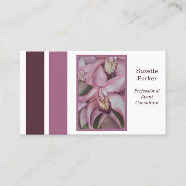 Pink Orchid Flower Event Planner Business Card (Front)