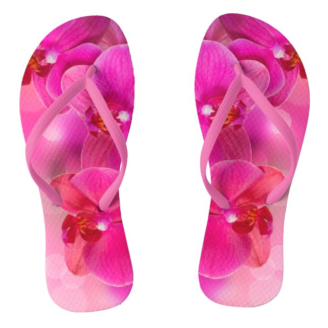 Pink Orchid Flower Flip Flops (Footbed)