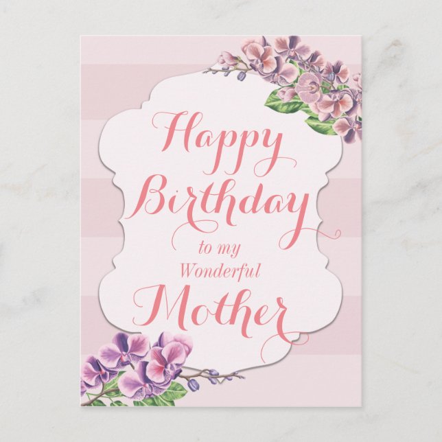 Pink Orchid Flower Frame Mother Birthday Postcard (Front)