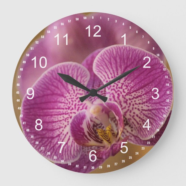 Pink Orchid Flower Large Clock (Front)
