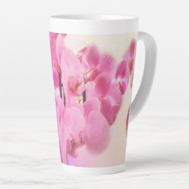 Pink Orchid flower Latte Mug (Right Angle)
