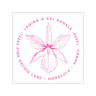 Pink Orchid Flower Return Address Hawaii Tropical Self-inking Stamp