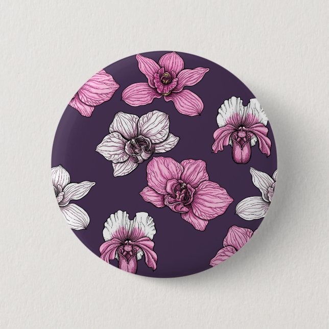 Pink orchid flowers 6 cm round badge (Front)