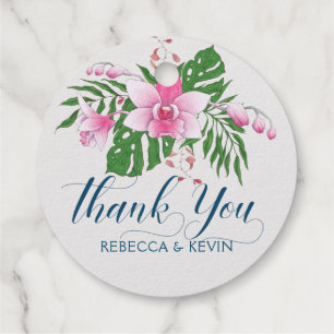 Pink orchid flowers bouquet Thank you typography Favour Tags