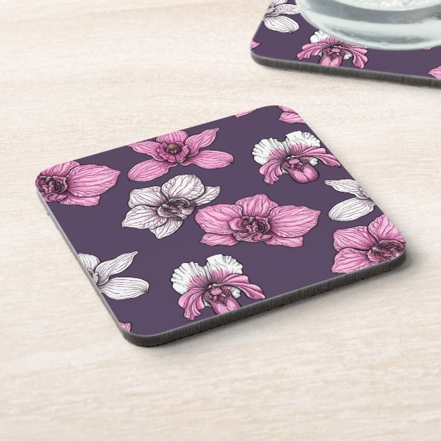 Pink orchid flowers coaster (Left Side)