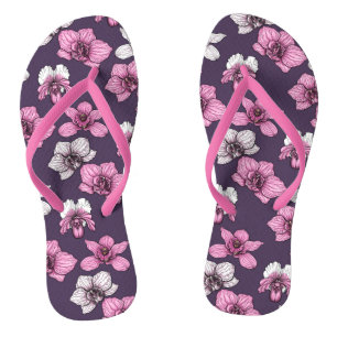 Pink orchid flowers flip flops
