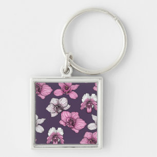 Pink orchid flowers key ring