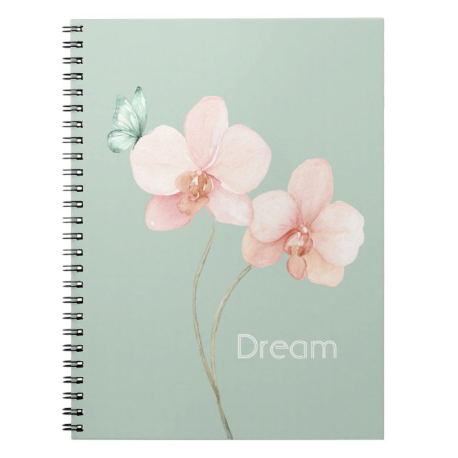 Pink Orchid Flowers Mint Butterfly Dream Notebook (Front)