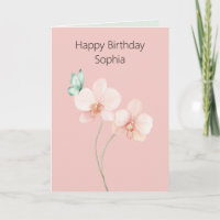 Pink Orchid Flowers Mint Green Butterfly Birthday