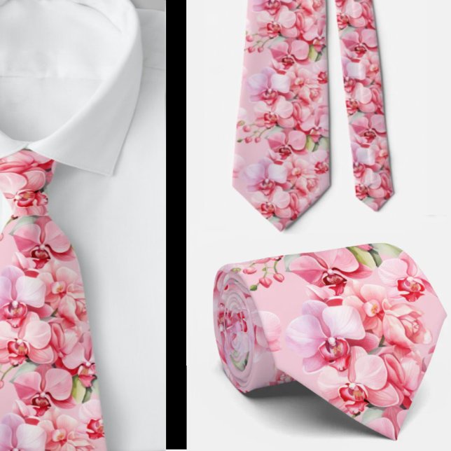 Pink Orchid Flowers Neck Tie (Creator Uploaded)
