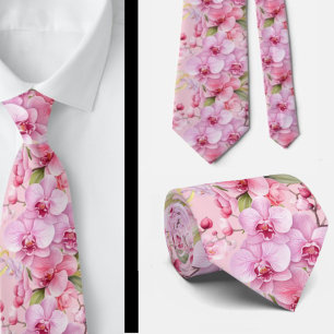 Pink Orchid Flowers Neck Tie