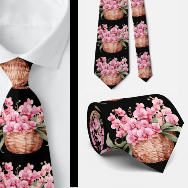 Pink Orchid Flowers Neck Tie (Creator Uploaded)