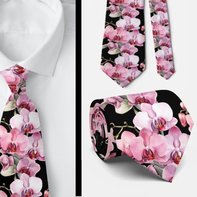 Pink Orchid Flowers Neck Tie (Creator Uploaded)