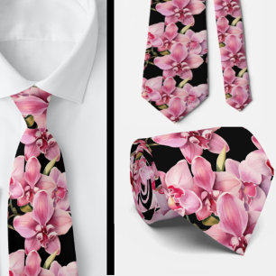 Pink Orchid Flowers Neck Tie
