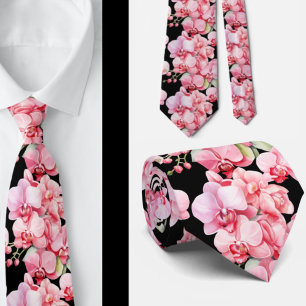Pink Orchid Flowers Neck Tie