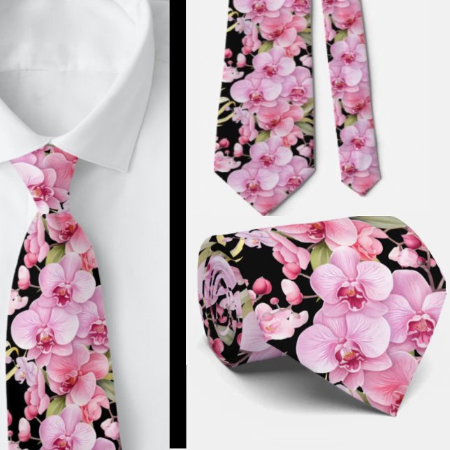 Pink Orchid Flowers Neck Tie (Creator Uploaded)