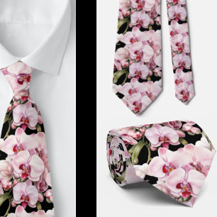 Pink Orchid Flowers Neck Tie