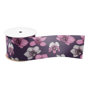 Pink orchid flowers satin ribbon