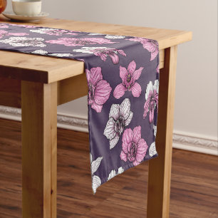 Pink orchid flowers short table runner