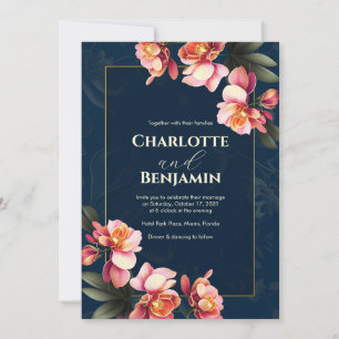 Pink Orchid Flowers   Wedding  Invitation