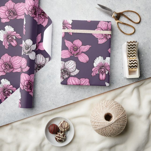 Pink orchid flowers wrapping paper (Crafts)