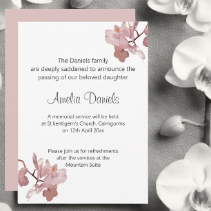 Pink Orchid Funeral Announcement Card