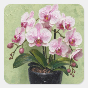 Pink Orchid Impasto Artwork Square Sticker