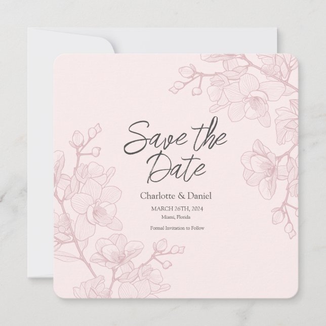 Pink Orchid Moments | Wedding Save The Date Invitation (Front)