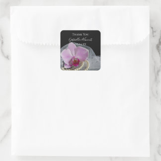 Pink Orchid on Black Wedding Thank You Favour Tag