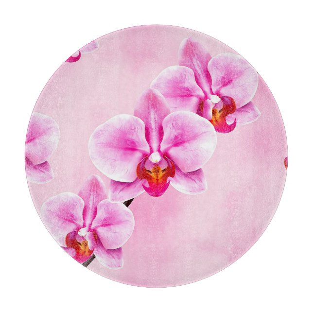 Pink Orchid Pattern Tropical Floral Soft Pastel  Cutting Board (Front)