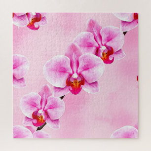 Pink Orchid Pattern Tropical Floral Soft Pastel  Jigsaw Puzzle