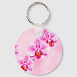 Pink Orchid Pattern Tropical Floral Soft Pastel  Key Ring