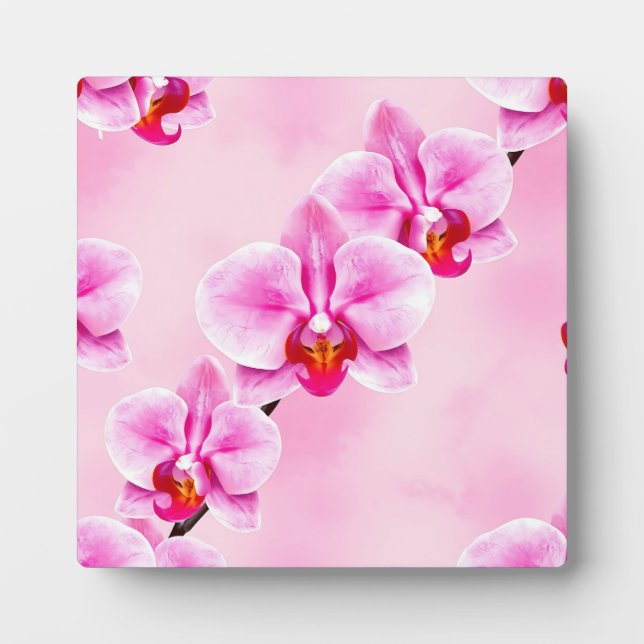 Pink Orchid Pattern Tropical Floral Soft Pastel  Plaque (Front)