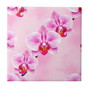 Pink Orchid Pattern Tropical Floral Soft Pastel Tile