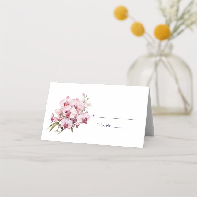 Pink Orchid Place Card Guest Table Response Card (Front)