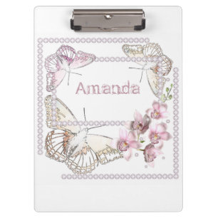Pink Orchid, rhinestones, butterfly, delicate Clipboard