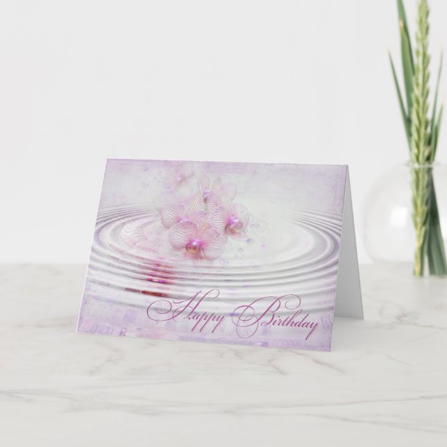 Pink Orchid Ripples for birthday Card (Front)
